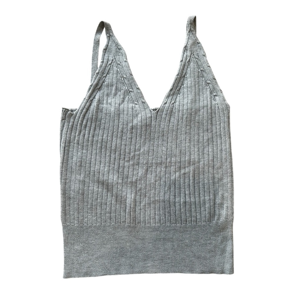 Gray Ribbed Knit Tank Top